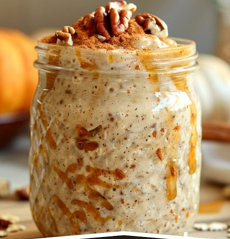 Pumpkin Pie Overnight Oats with Maple Syrup