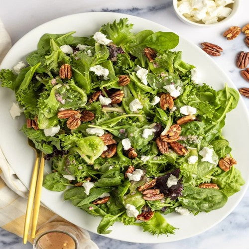 Mixed Green Salad with Goat Cheese, Glazed Pecans & Maple Dijon Vinaigrette